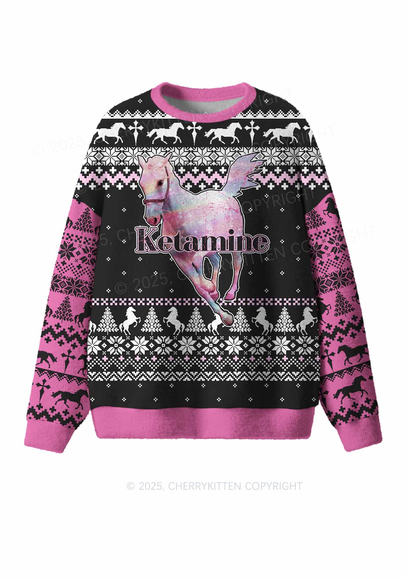 Pink Horse Y2K Christmas Knit Sweatshirt Cherrykitten