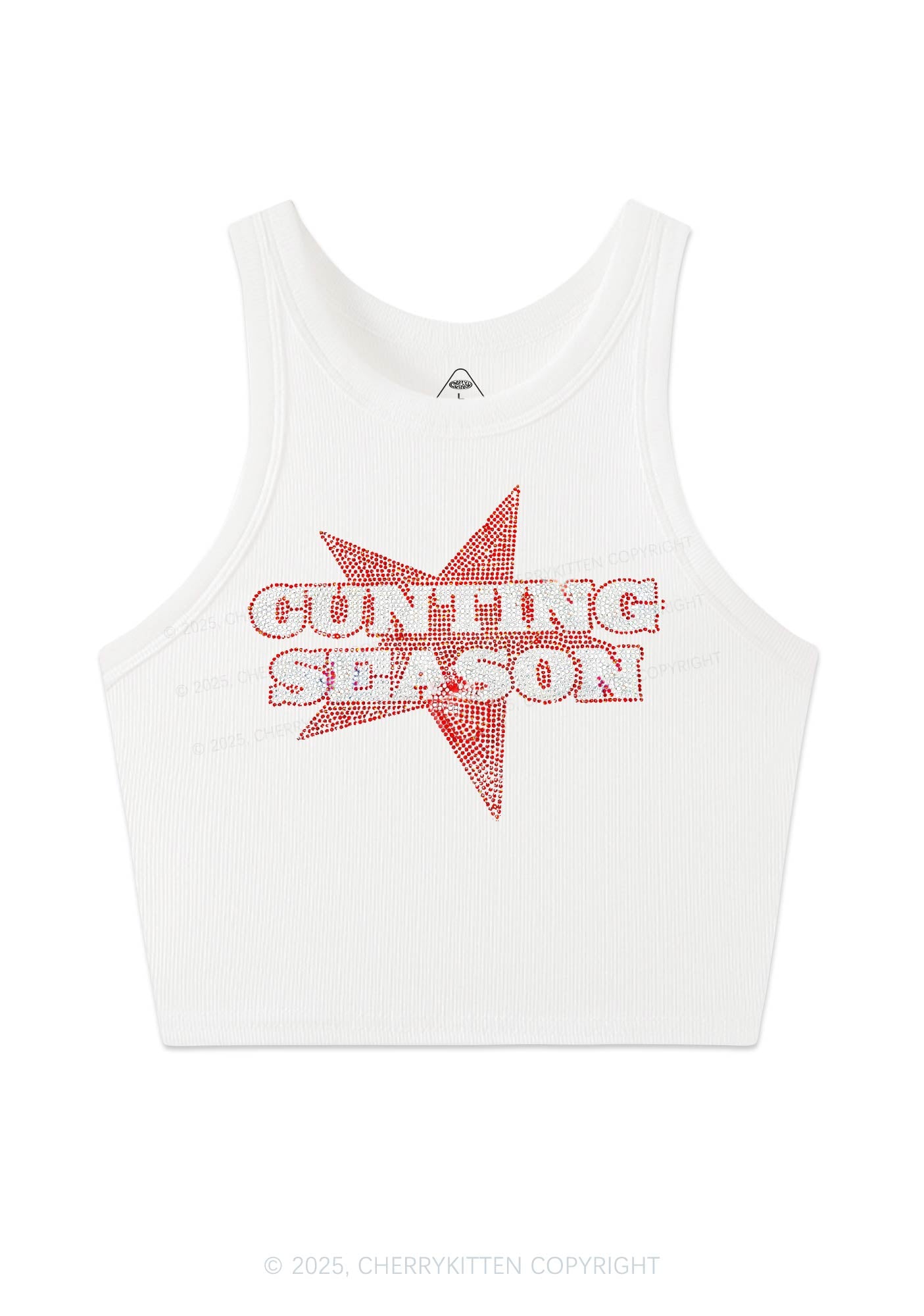 Rhinestone Cunting Season Y2K Crop Tank Top Cherrykitten