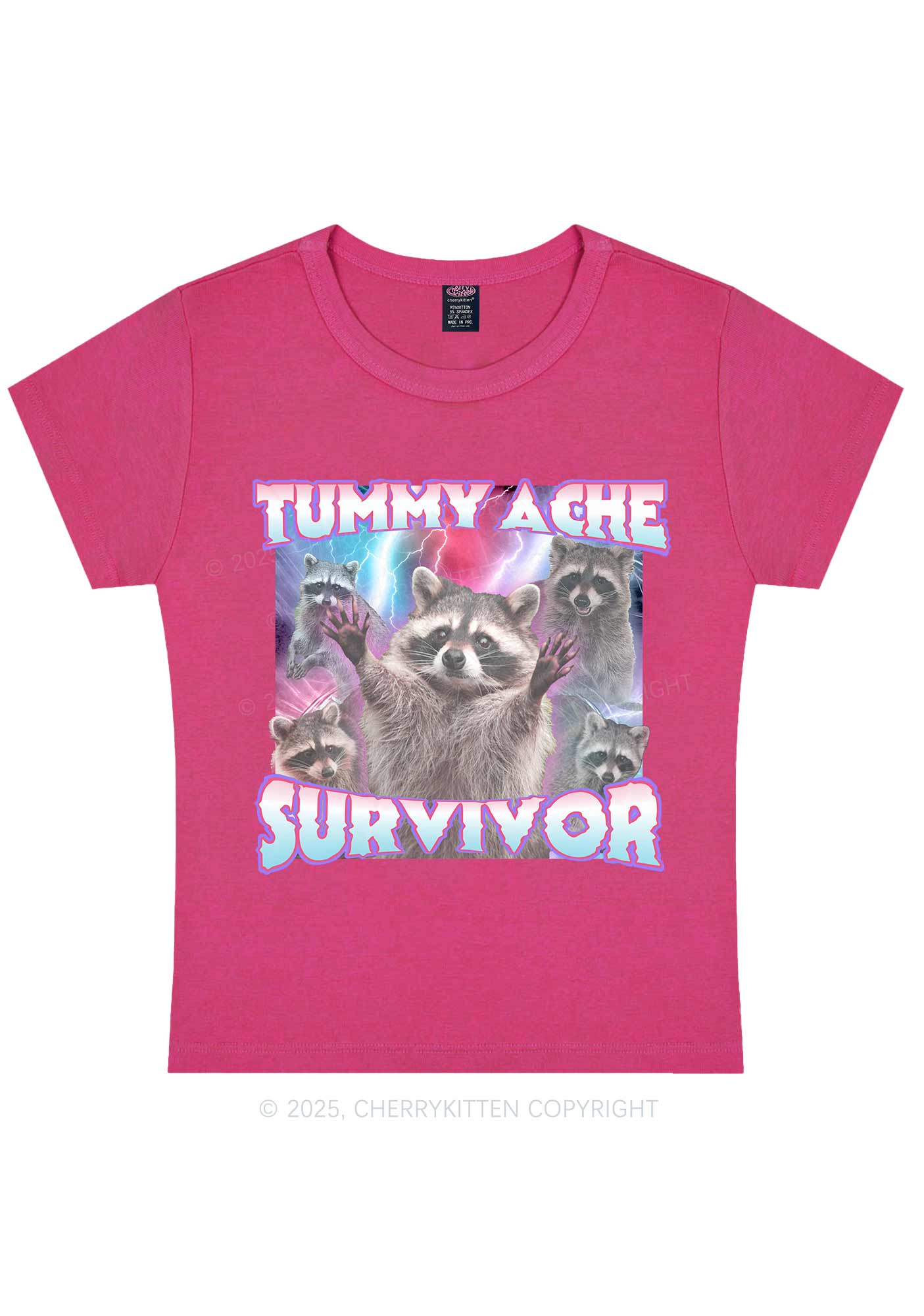 Tummy Ache Survivor Raccoon Y2K Baby Tee Cherrykitten