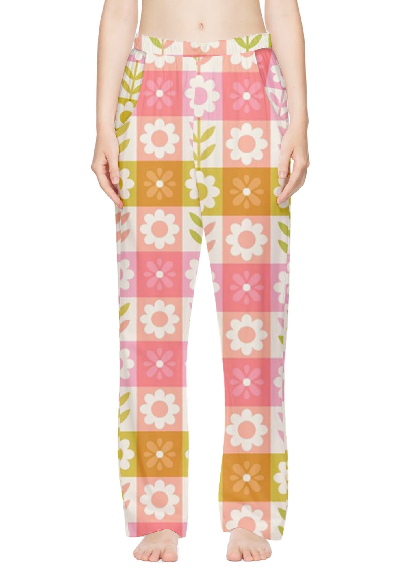 Daisy Gingham Print Casual Pants