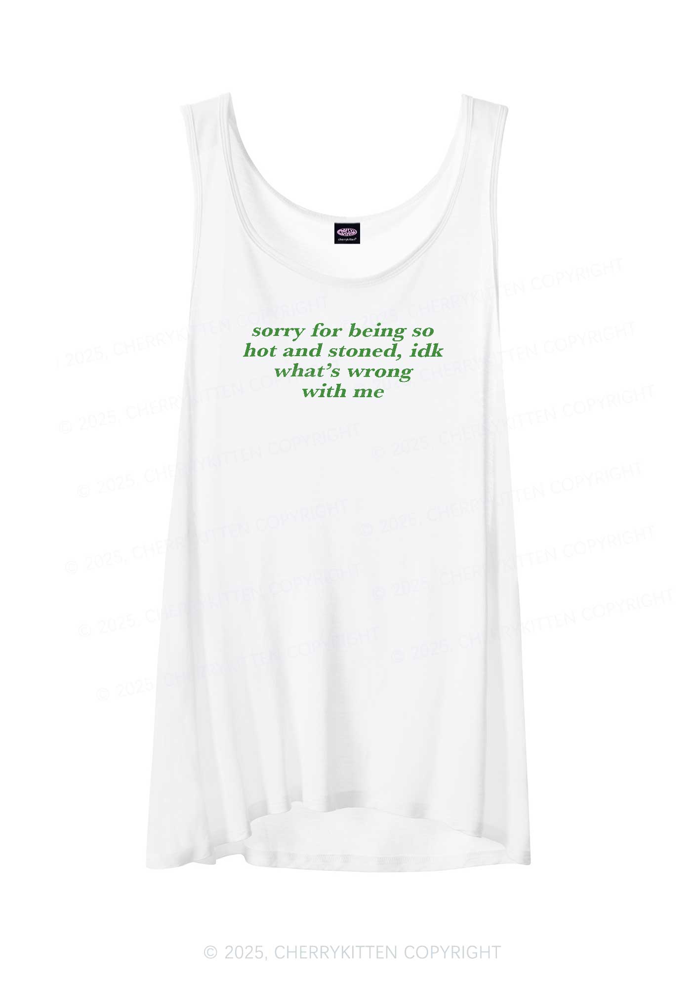 Sorry For Being Hot And Stoned Y2K Sheer Boyfriend Tank Cherrykitten