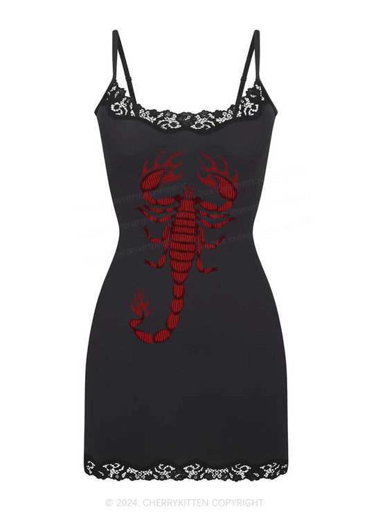Red Scorpion Y2K Lace Slip Dress Cherrykitten