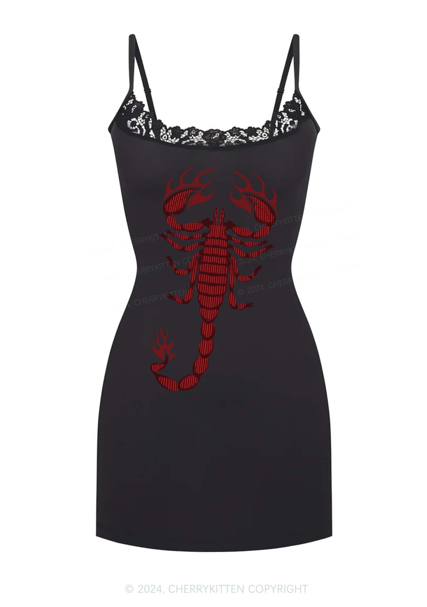 Cherrykitten Red Scorpion Y2K Lace Slip Dress Cherrykitten for Sale Cherrykitten Red Scorpion Y2K Lace Slip Dress Cherrykitten for Sale