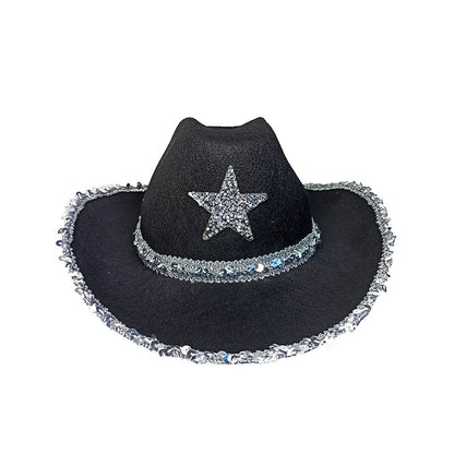 Silver Sequins Pentagram Y2K Western Cowboy Hat