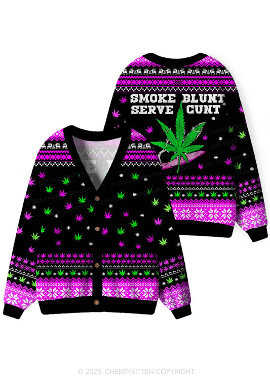 Smoke Blunt Wxxd Y2K Christmas Cardigan Knit Sweatshirt Cherrykitten