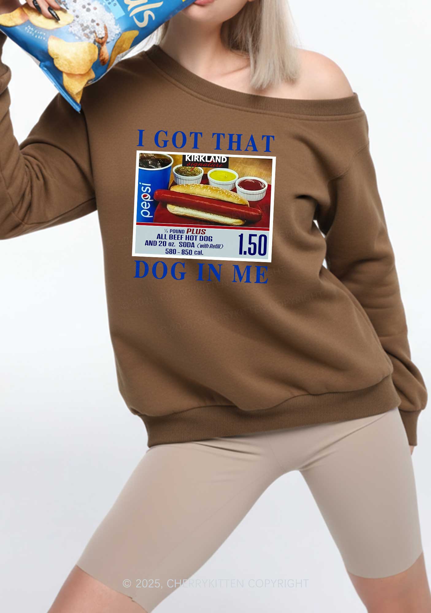 I Got That Hot Dog In Me Y2K Off Shoulder Sweatshirts Cherrykitten