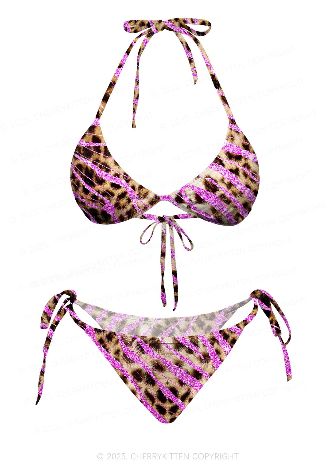 Sparkle Pink Leopard Y2K Print Bikini Set Cherrykitten