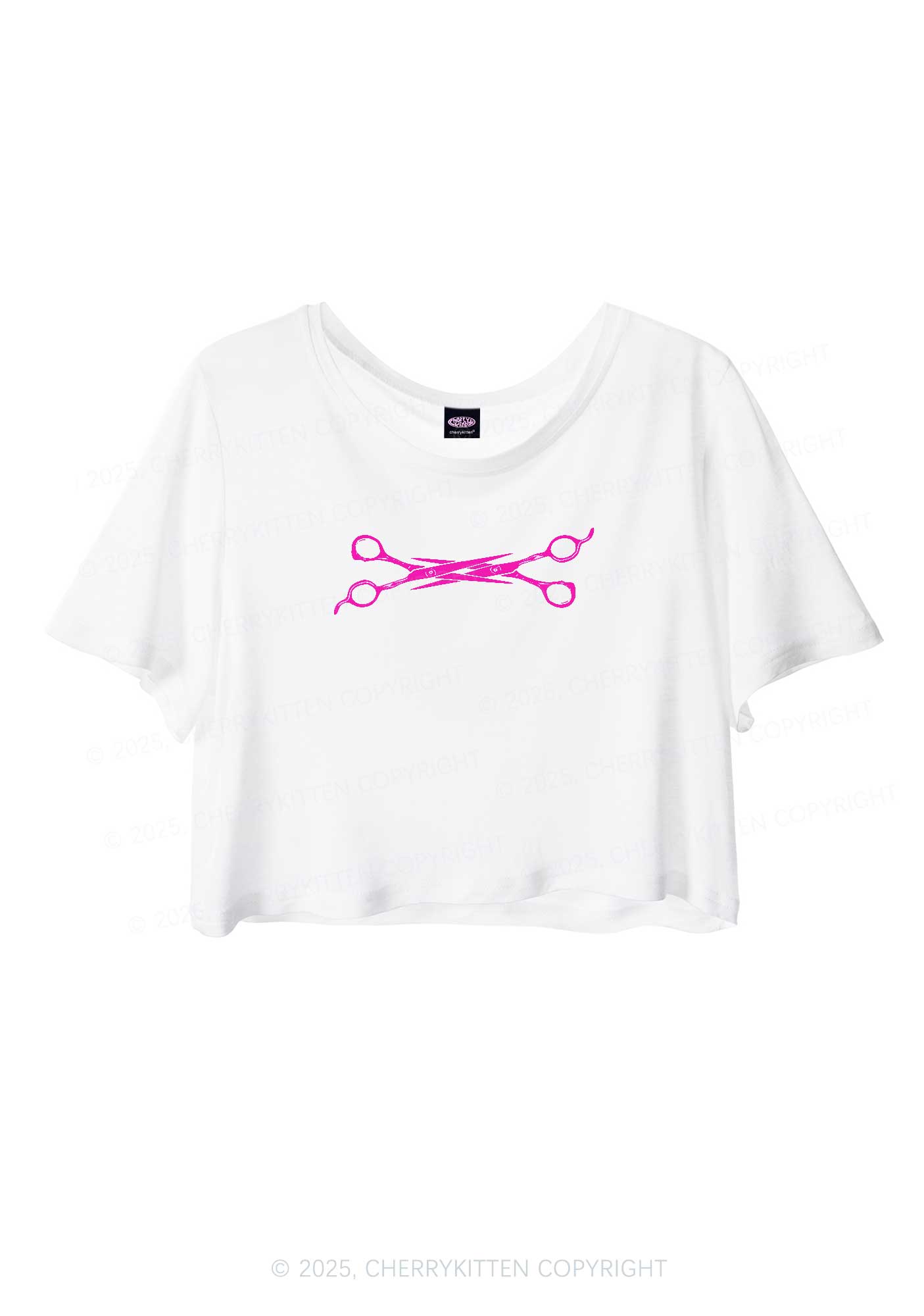 Pink Scissor Pride Y2K Sheer Crop Tee Cherrykitten