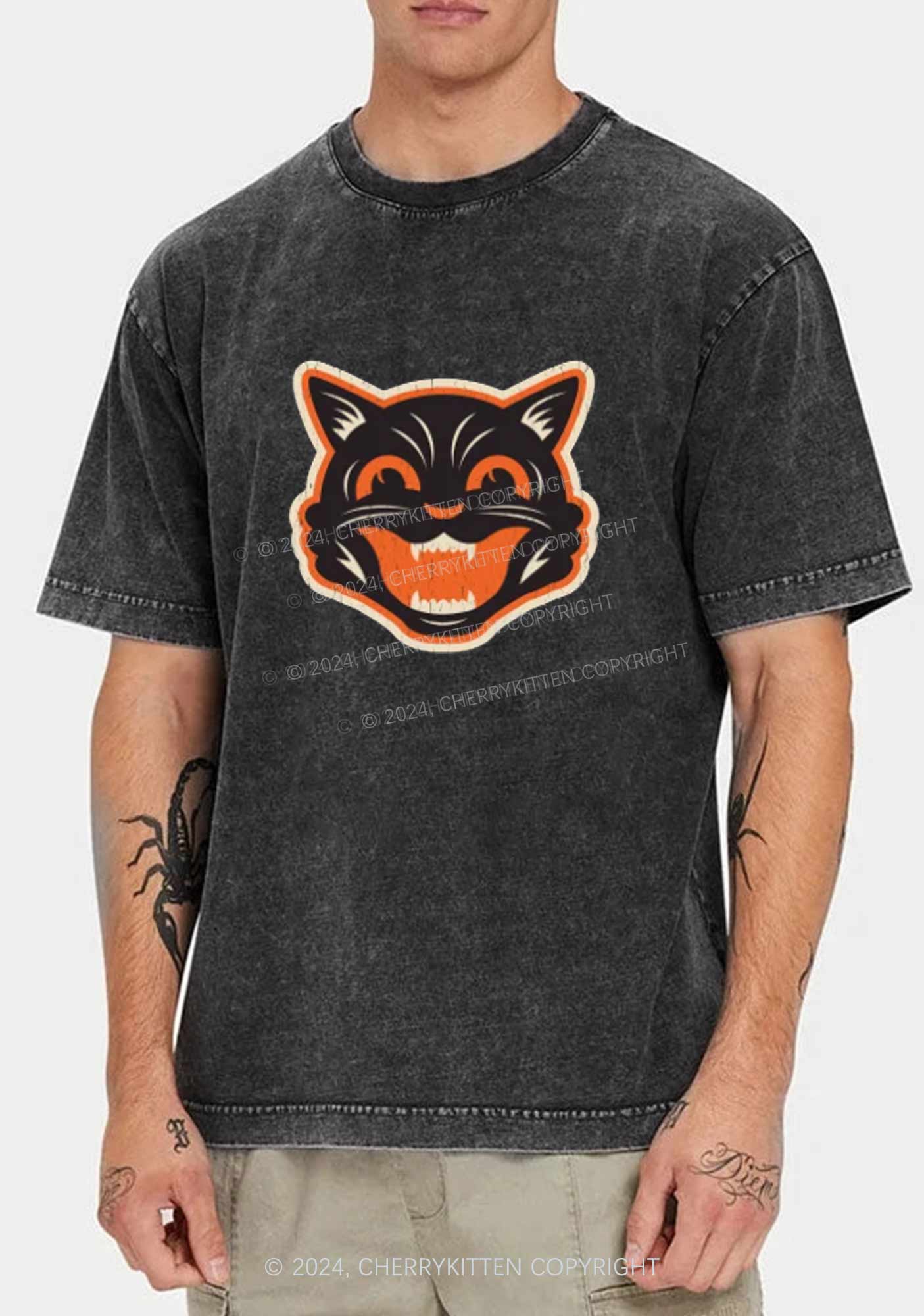 Halloween Black Cat Y2K Washed Tee Cherrykitten