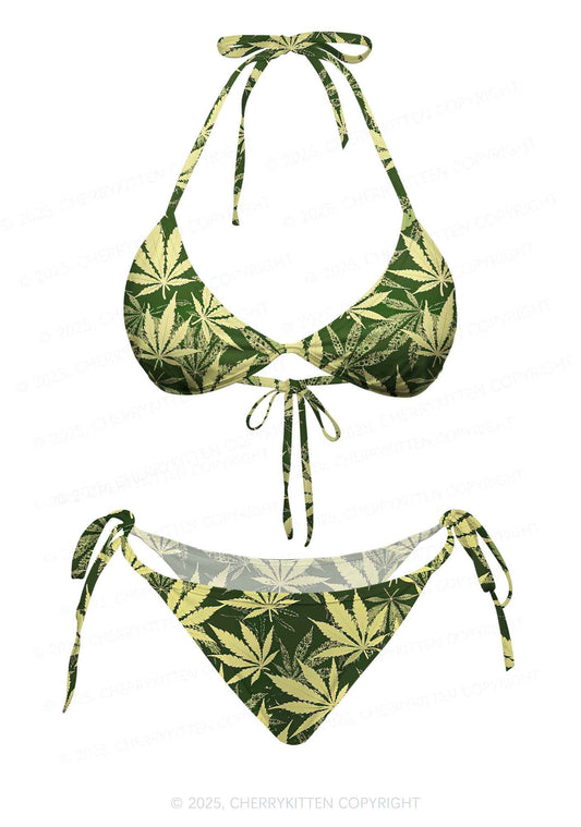 Yellow Leaf Y2K Print Bikini Set Cherrykitten