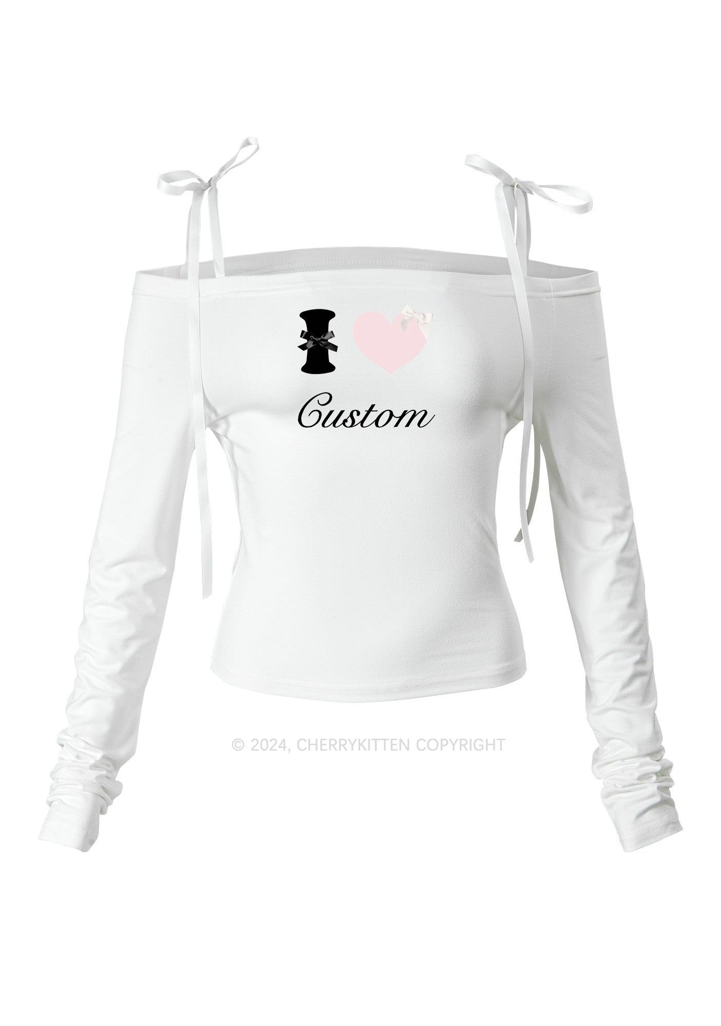 I Love Custom Y2K Lace Up Off Shoulder Long Sleeve Cherrykitten