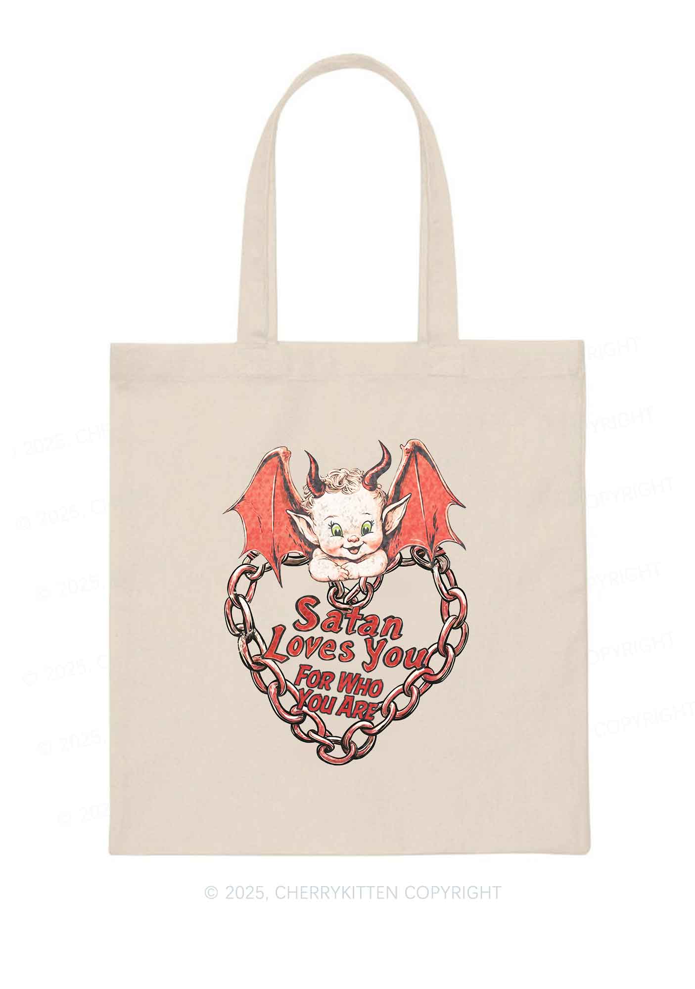 Satan Loves You Y2K Canvas Tote Bag Cherrykitten
