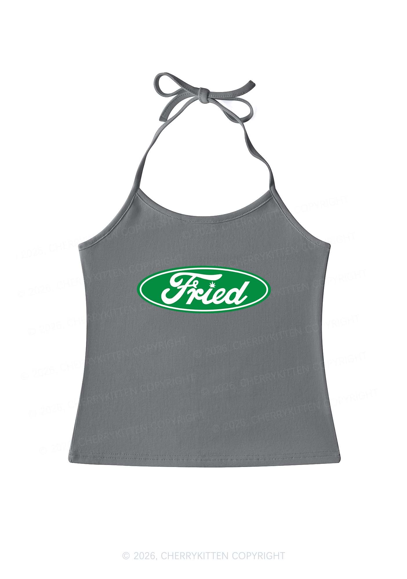 Green Fried Y2K Halter Neck Cami Cherrykitten
