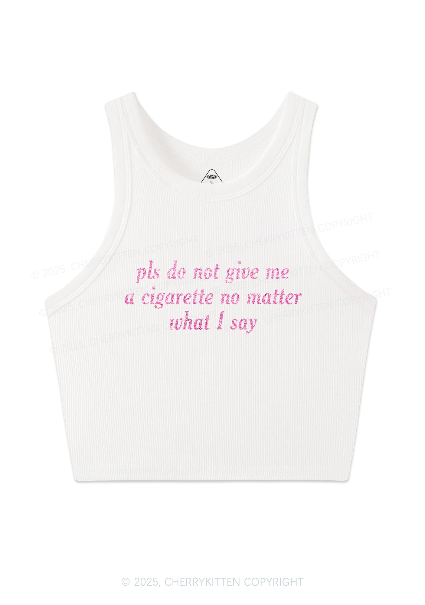 Glitter Pls Dont Give Me Cigarette Y2K Crop Tank Top Cherrykitten