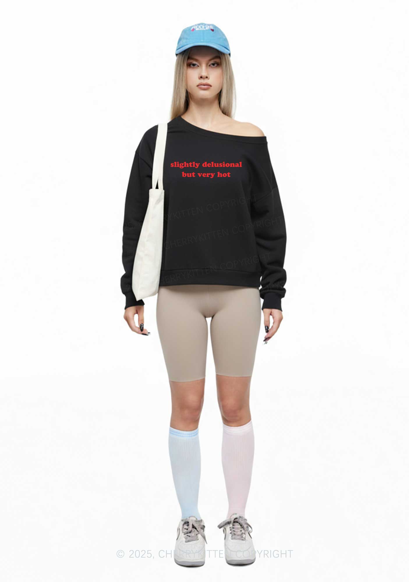 Slightly Delusional But Very Hot Y2K Off Shoulder Sweatshirts Cherrykitten