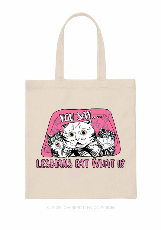 You Say Lesbians Eat What Pride Y2K Canvas Tote Bag Cherrykitten