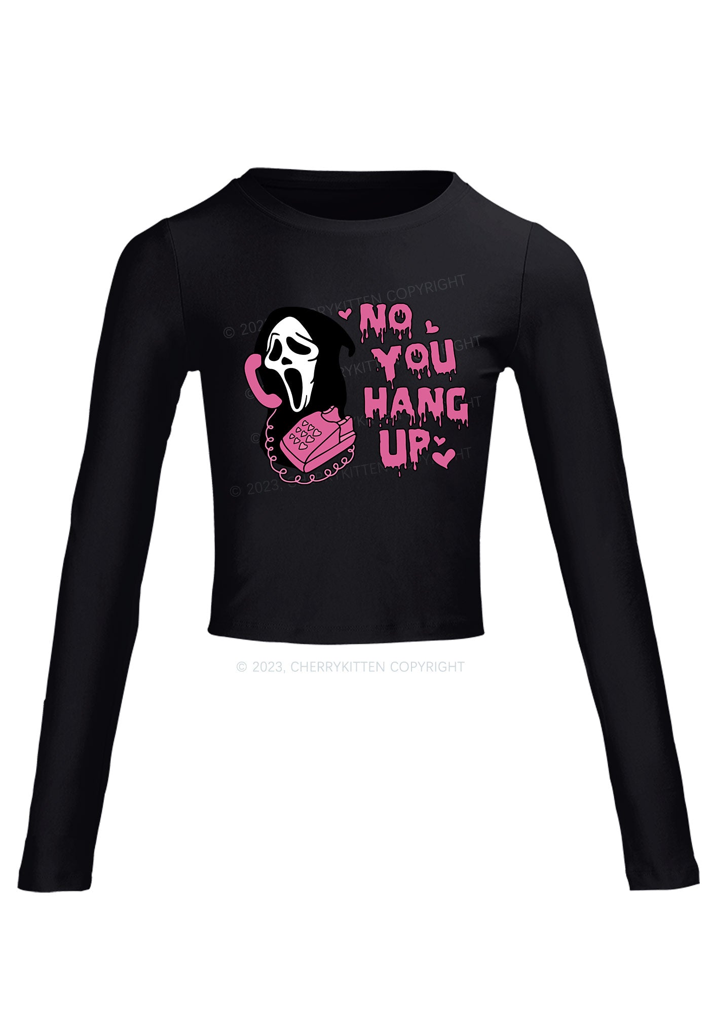No You Hang Up Long Sleeve Crop Top Cherrykitten