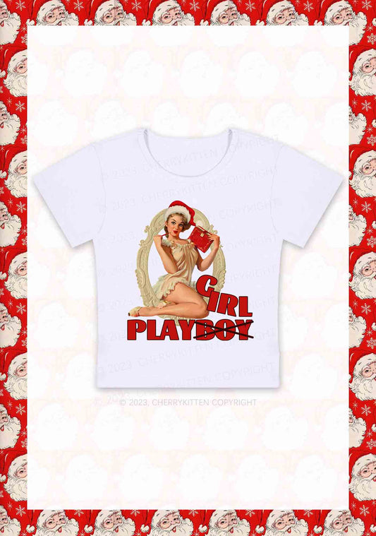 Girl Play Not Boy Christmas Y2K Baby Tee Cherrykitten