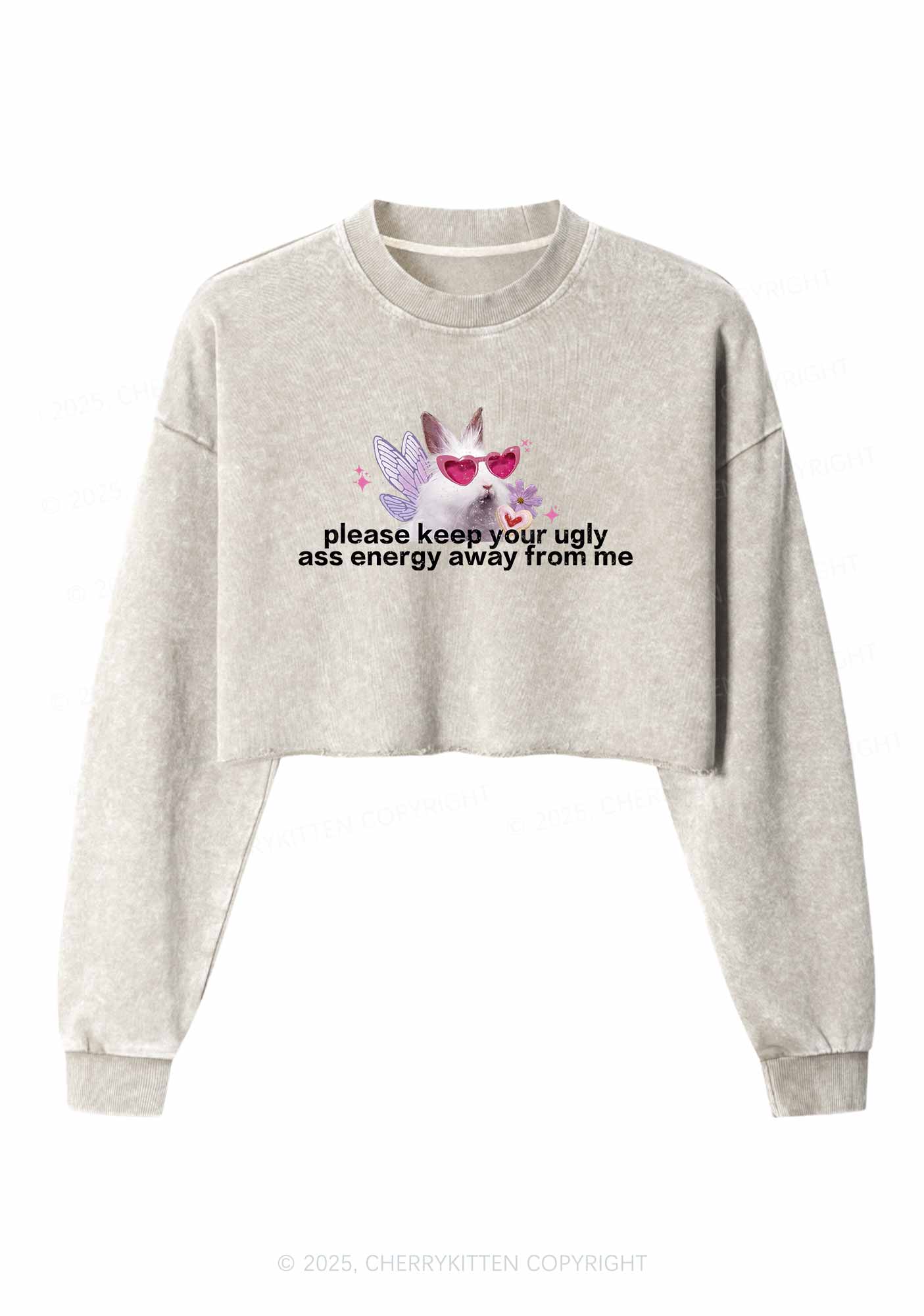 Please Keep Away From Me Y2K Crop Washed Sweatshirts Cherrykitten