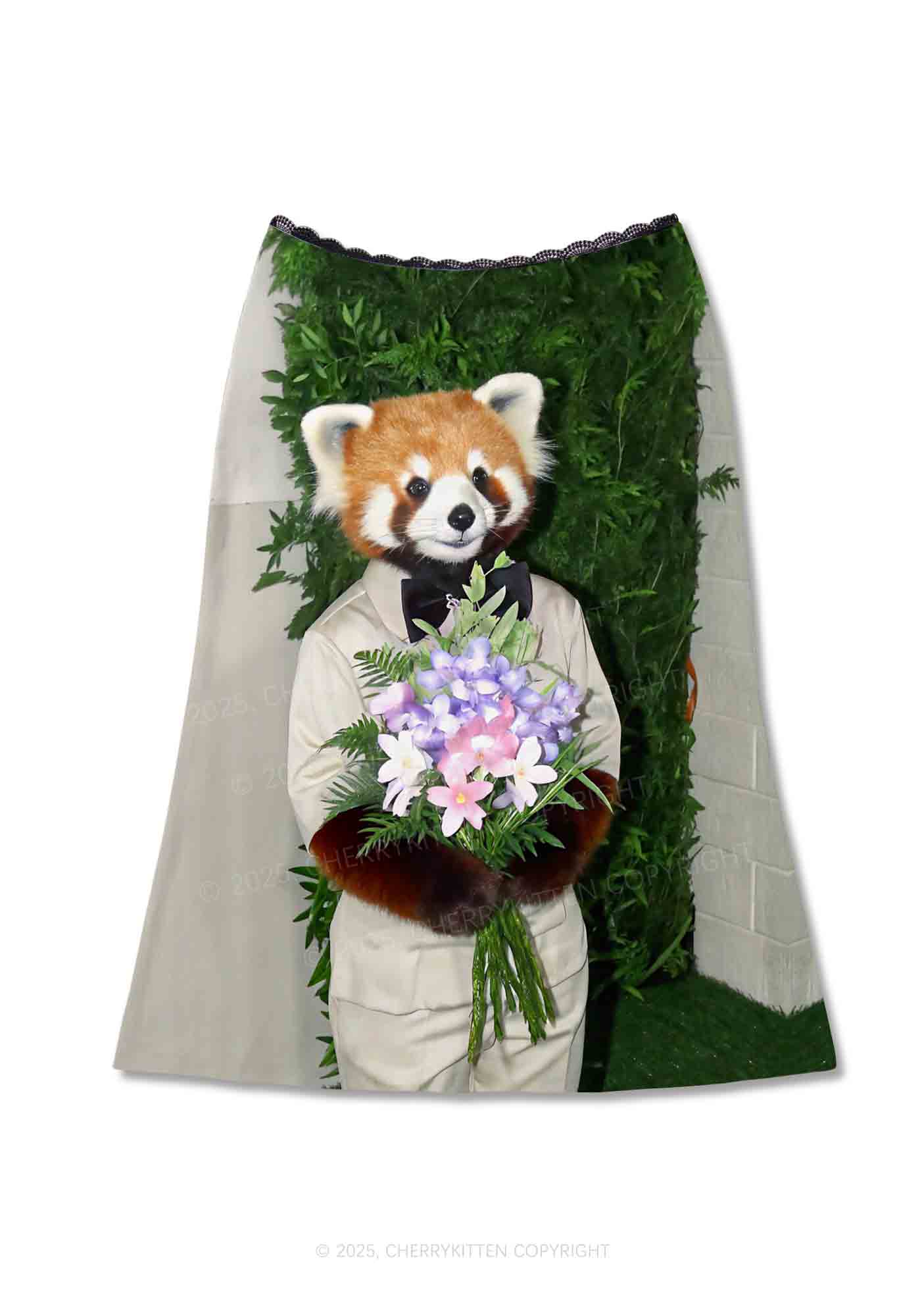 Red Panda Bouquet Y2K Print Midi Skirt Cherrykitten