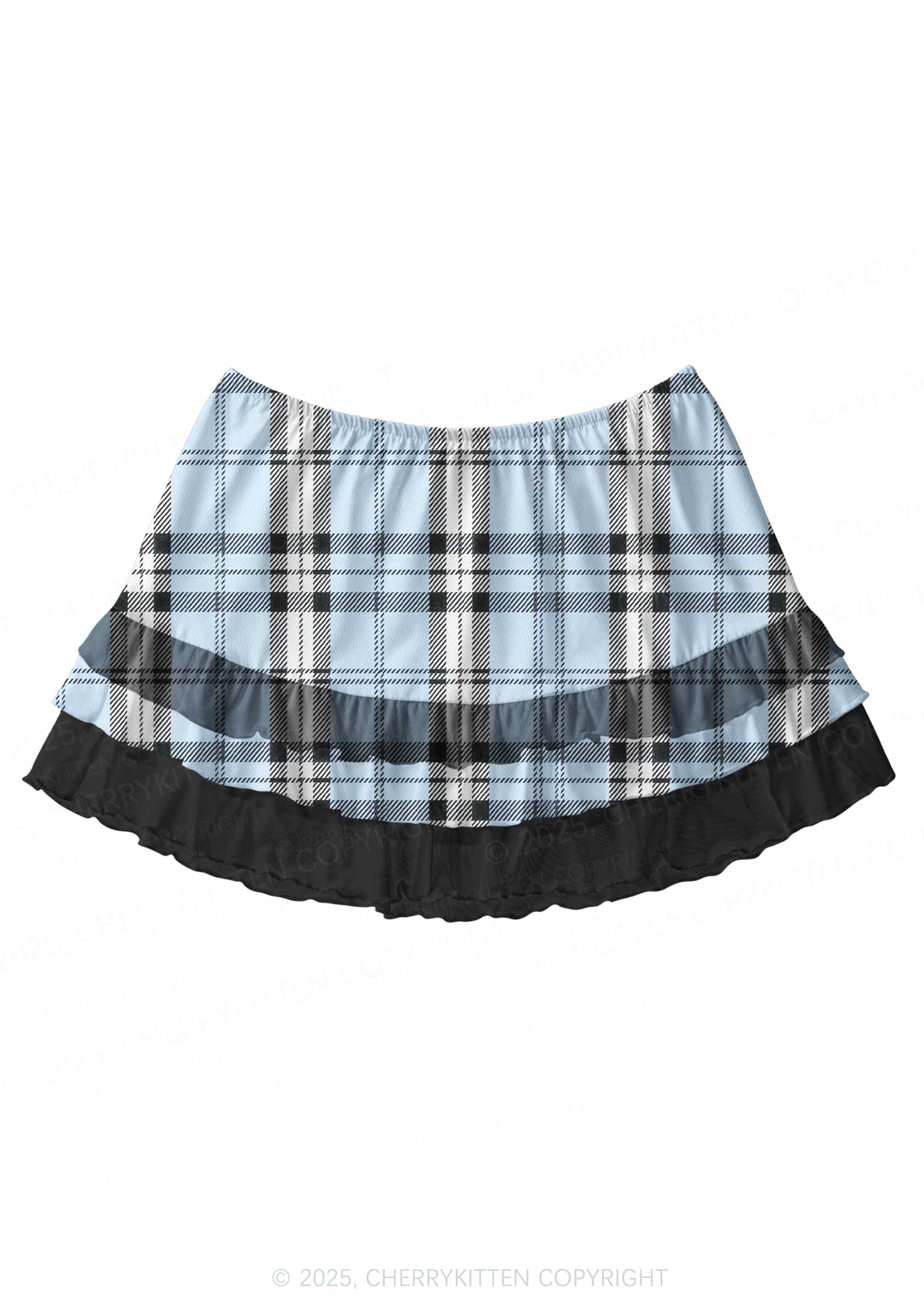 Light Blue Plaid Y2K Print Mini Layered Skirt Cherrykitten