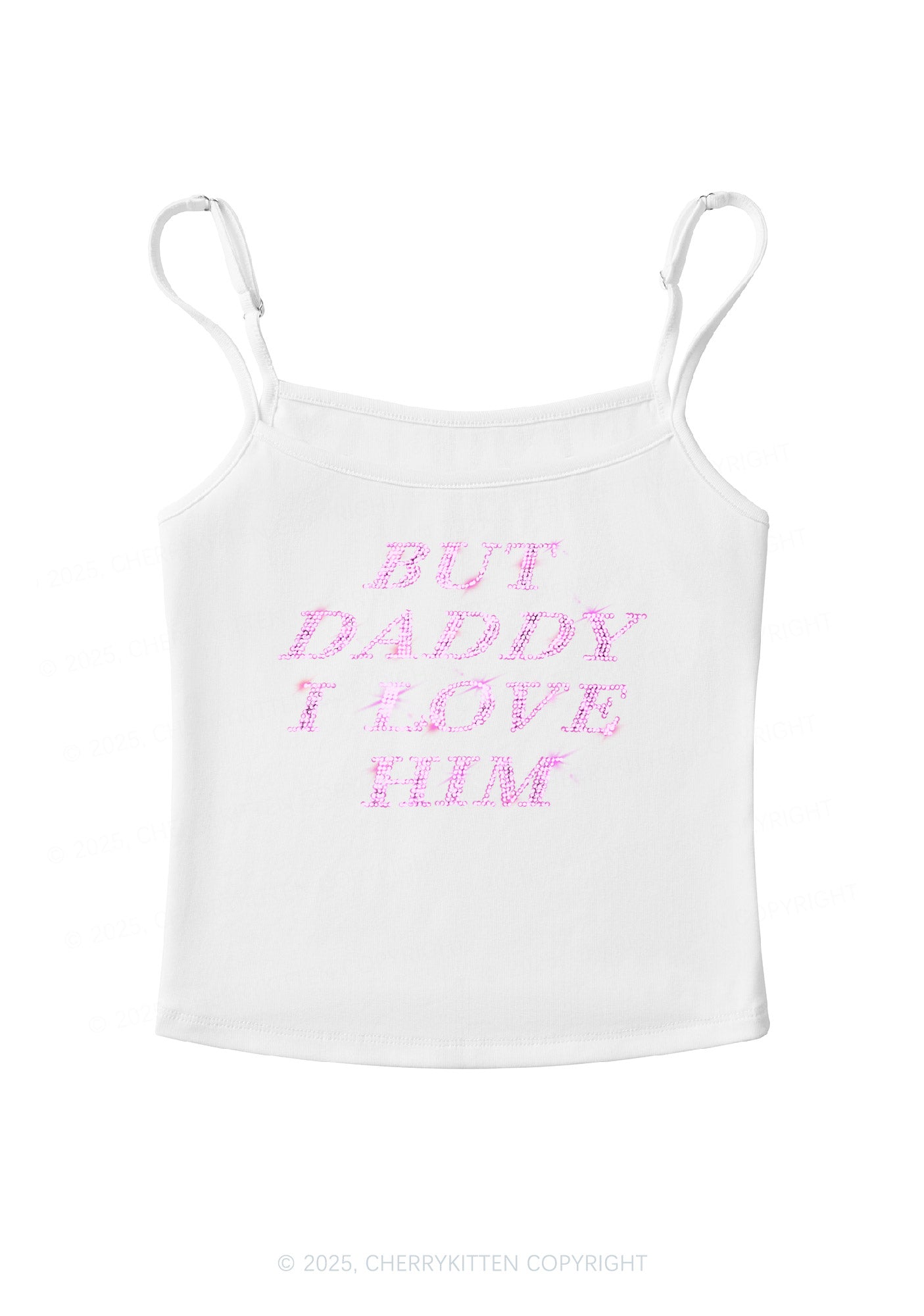 Rhinestone But Daddy I Love Him Y2K Spaghetti Strap Cami Cherrykitten