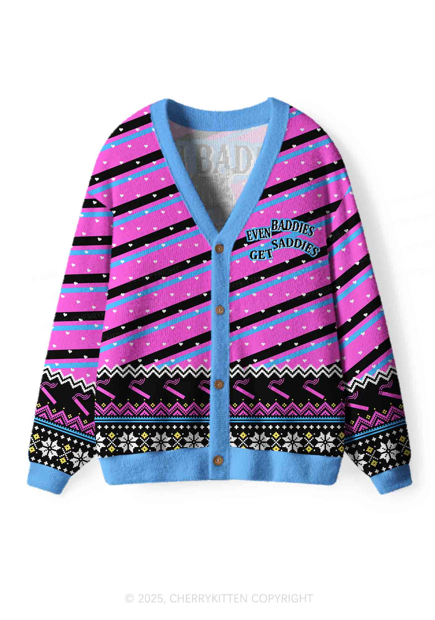 Even Baddies Get Saddies Y2K Christmas Cardigan Knit Sweatshirt Cherrykitten