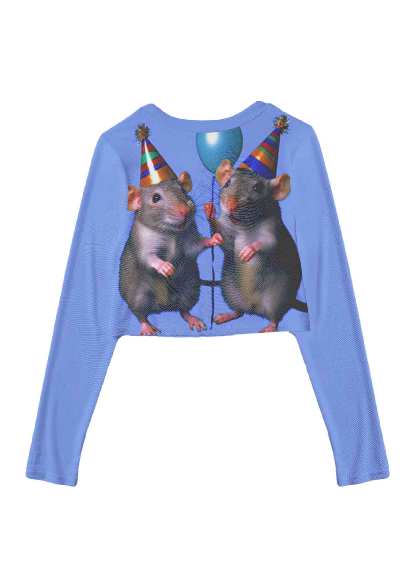 Balloon Party Rats Y2K Mesh Long Sleeve Crop Top Cherrykitten