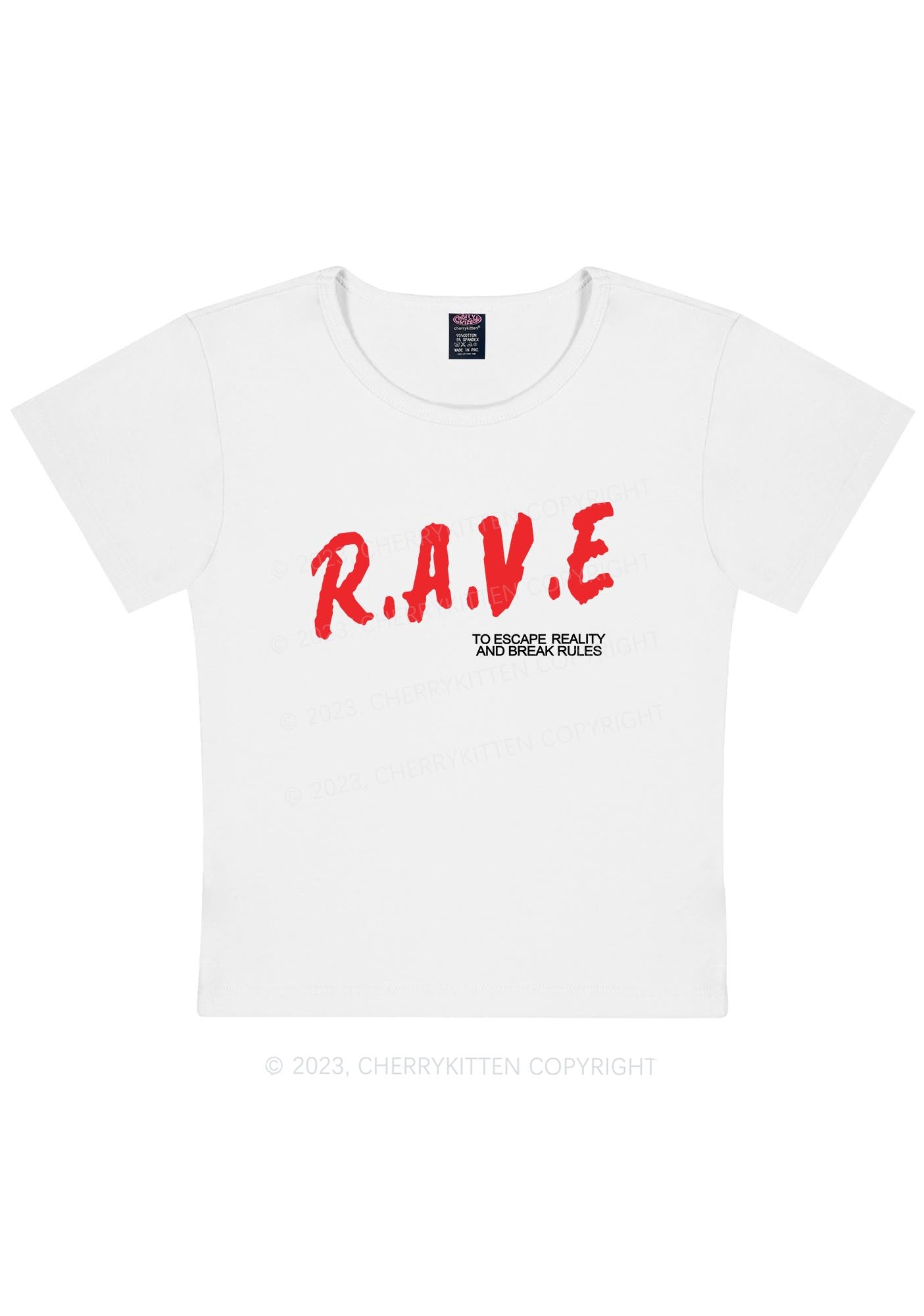Curvy Rave To Escape Reality Y2K Baby Tee Cherrykitten