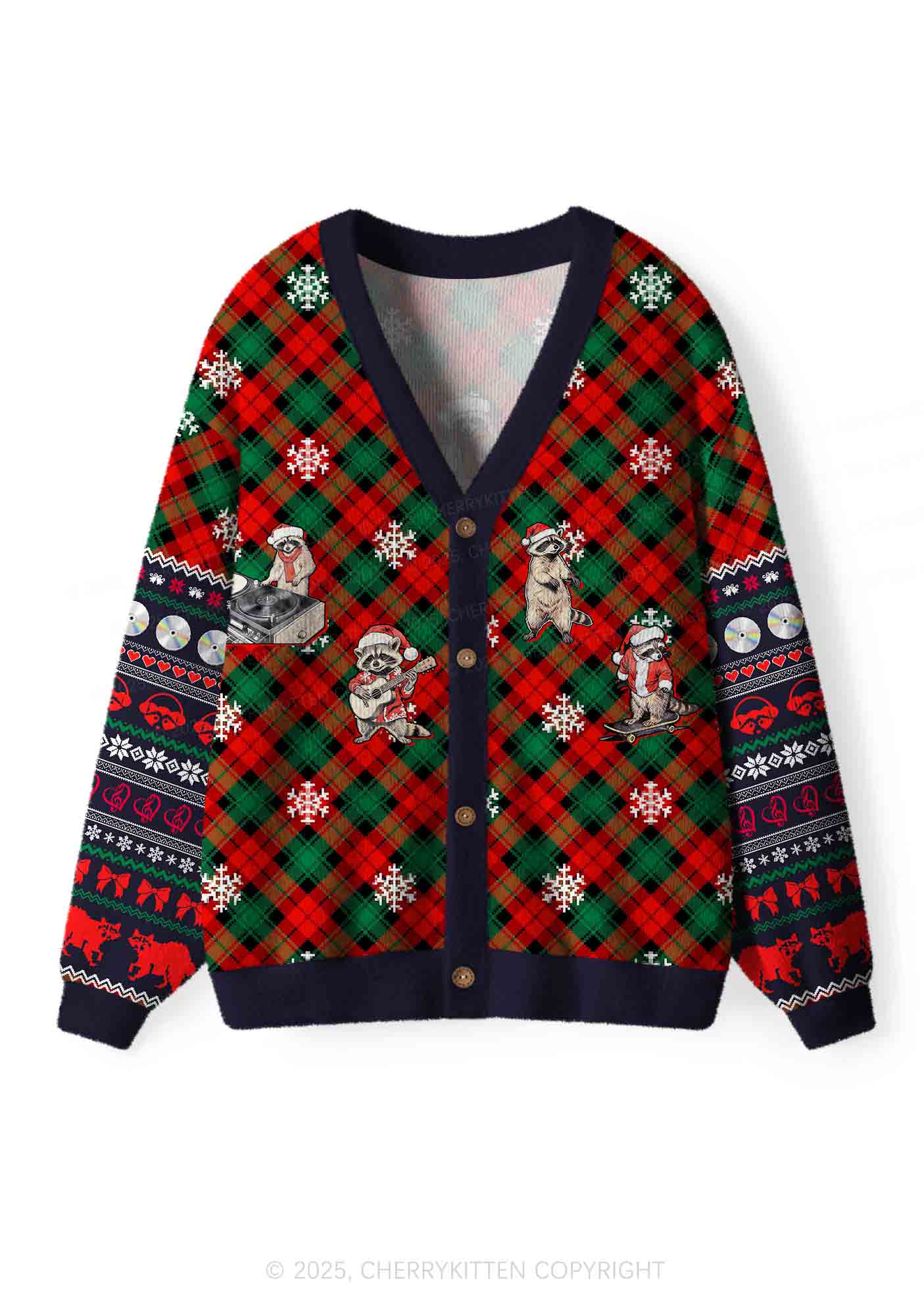Raccoon Concert Y2K Christmas Cardigan Knit Sweatshirt Cherrykitten