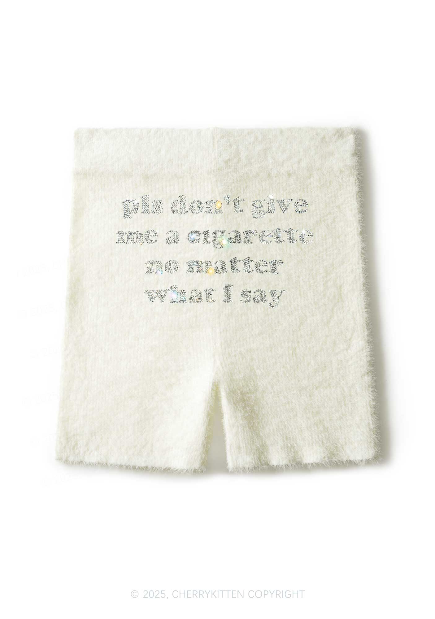 Rhinestone Dont Give Me Cigarette Y2K Fluffy Shorts Cherrykitten