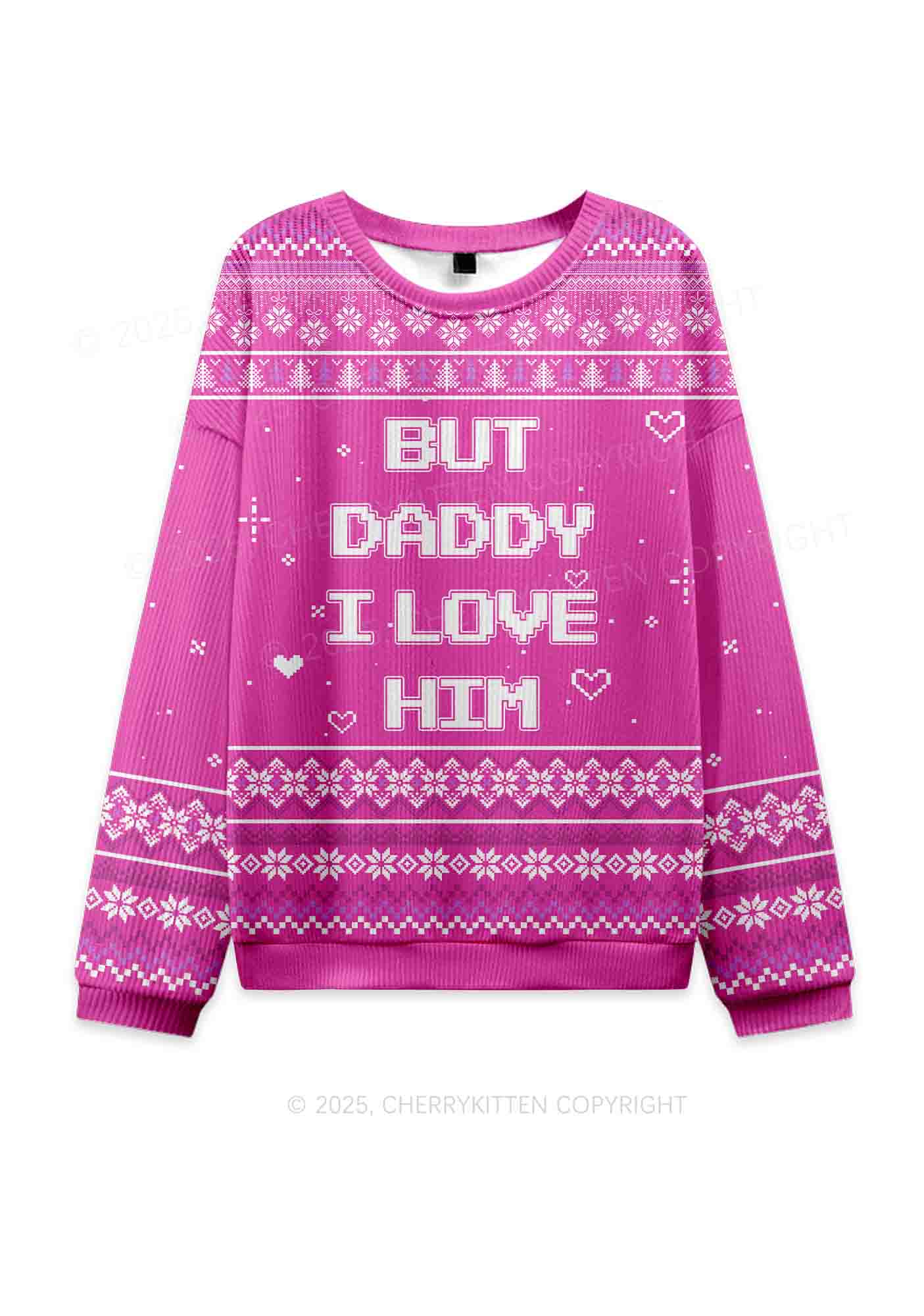 But Daddy I Love Him Y2K Christmas Knit Sweatshirt Cherrykitten