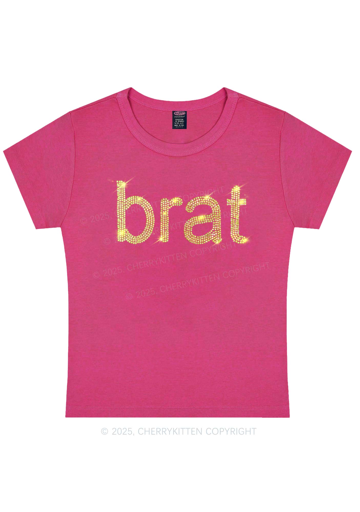 Rhinestone Green Brat Y2K Baby Tee Cherrykitten