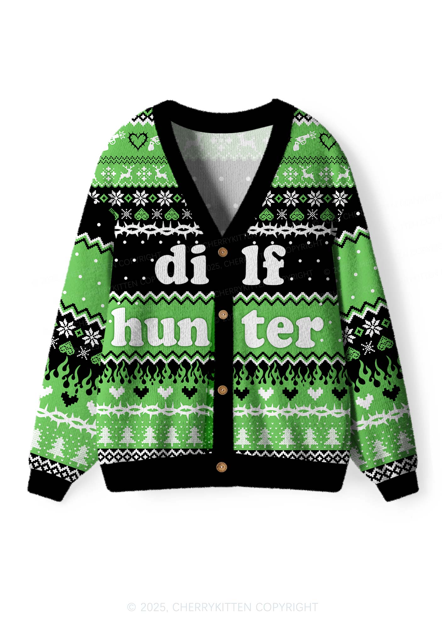 Green Hunter Y2K Christmas Cardigan Knit Sweatshirt Cherrykitten