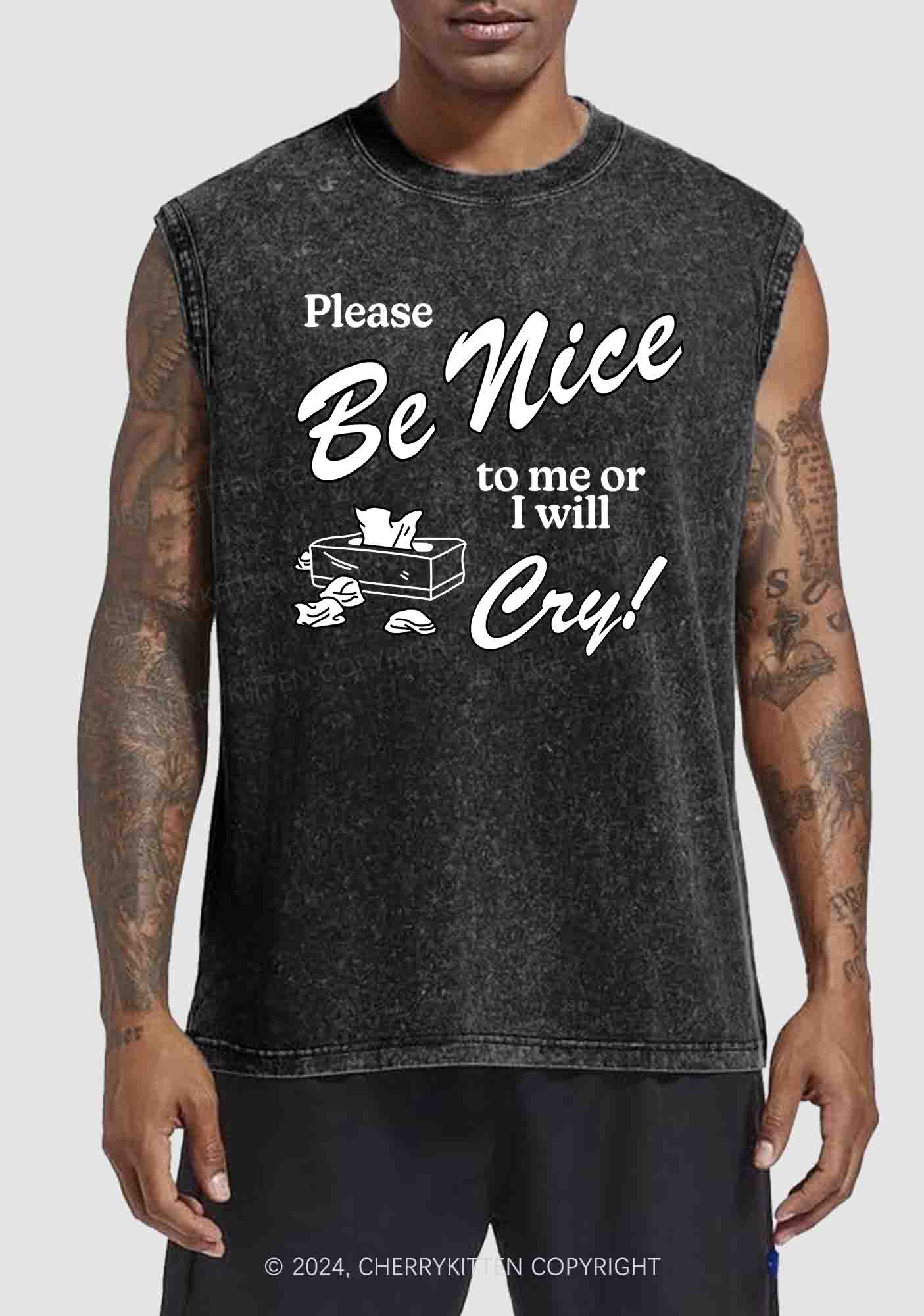 Please Be Nice To Me Or I Will Cry Y2K Washed Tank Cherrykitten