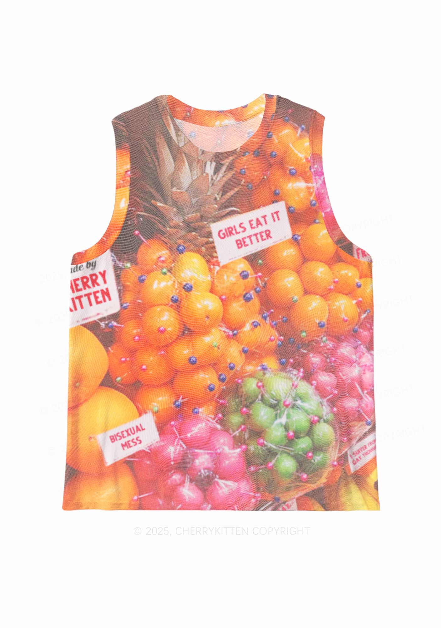 Bisexual Fruit Pride Y2K Mesh Muscle Tank Cherrykitten