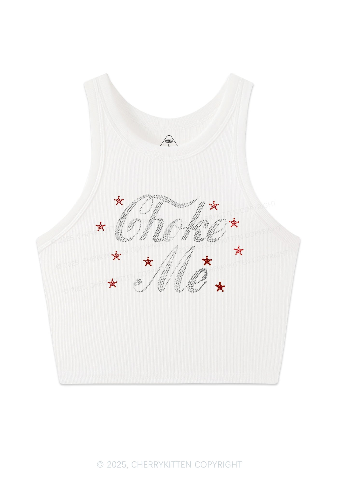 Rhinestone Choke Me Y2K Crop Tank Top Cherrykitten