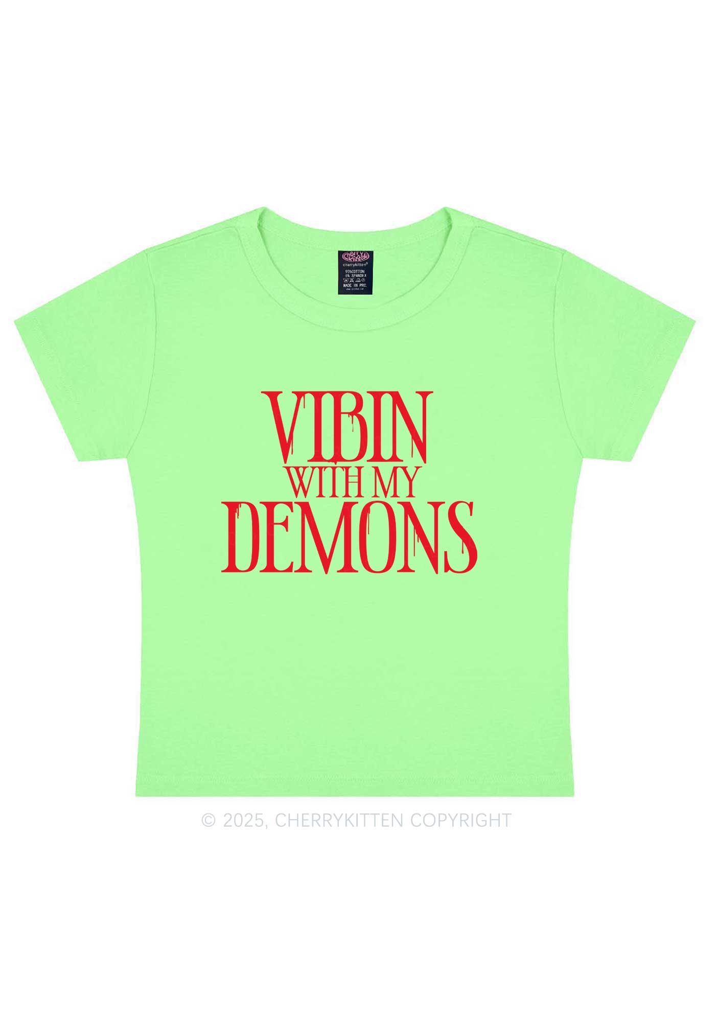 Halloween Vibin With My Demons Y2K Baby Tee Cherrykitten