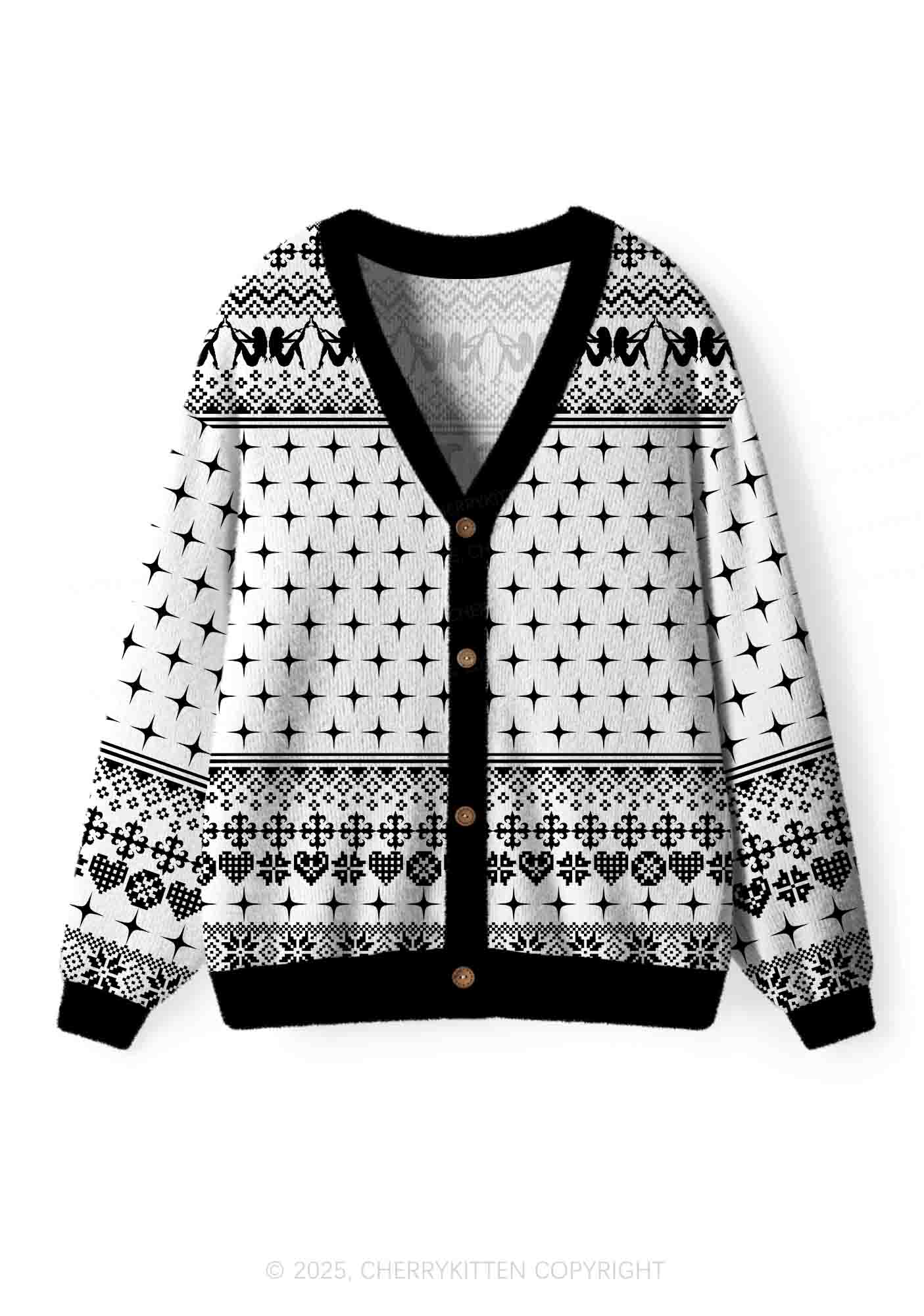 White Cxxt Flame Y2K Christmas Cardigan Knit Sweatshirt Cherrykitten
