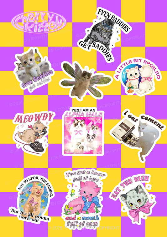 Cherrykitten Favorites Cat Y2K Stickers Pack Of 10