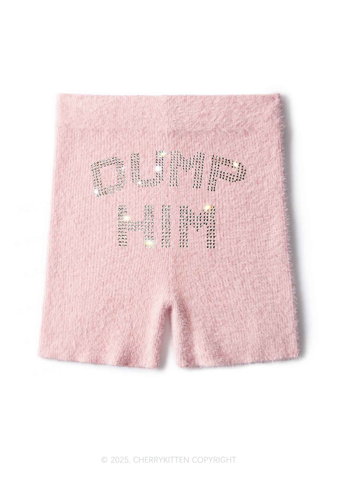 Rhinestone Dump Him Y2K Fluffy Shorts Cherrykitten