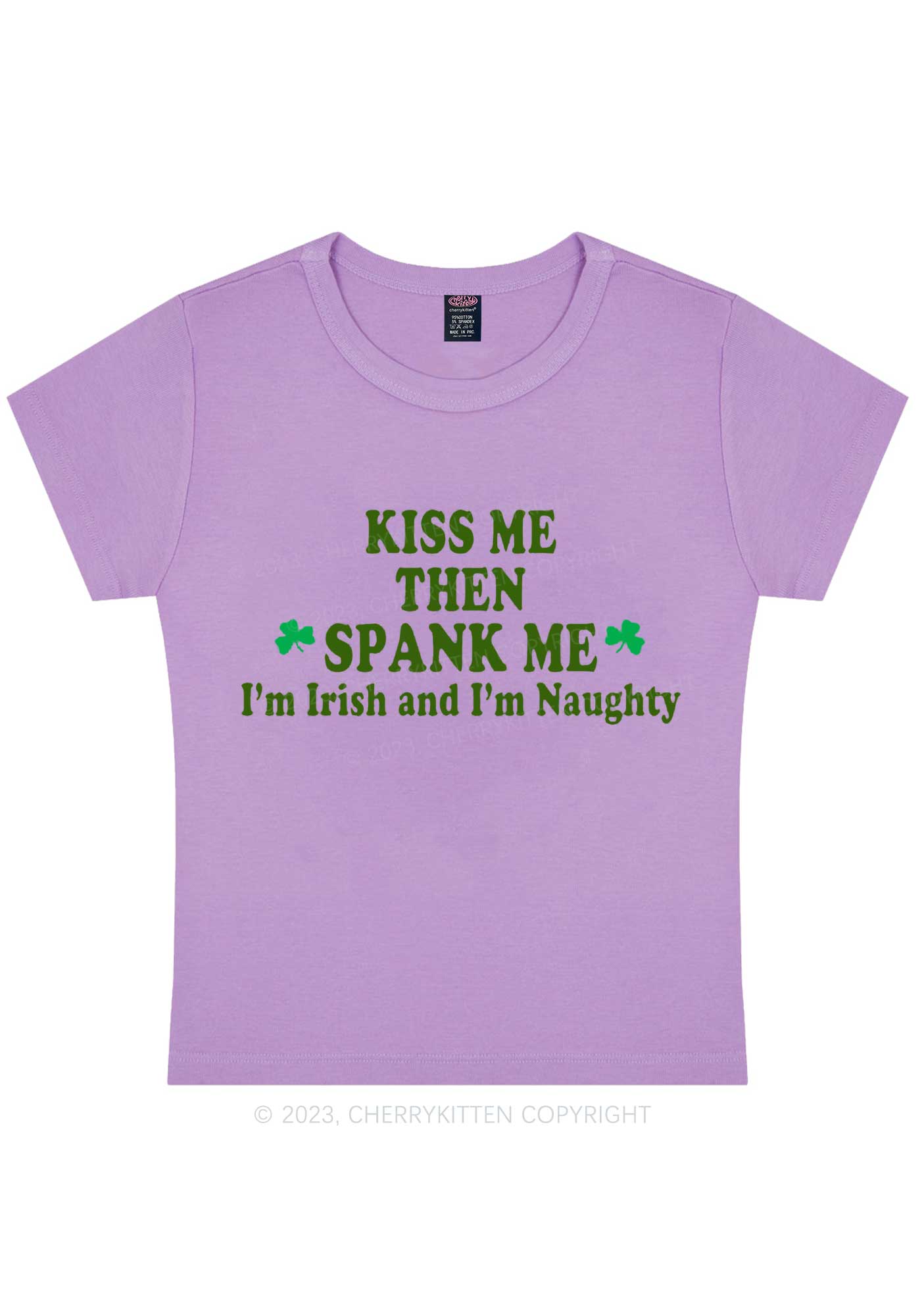 Kiss Me Then Spank Me St Patricks Y2K Baby Tee Cherrykitten