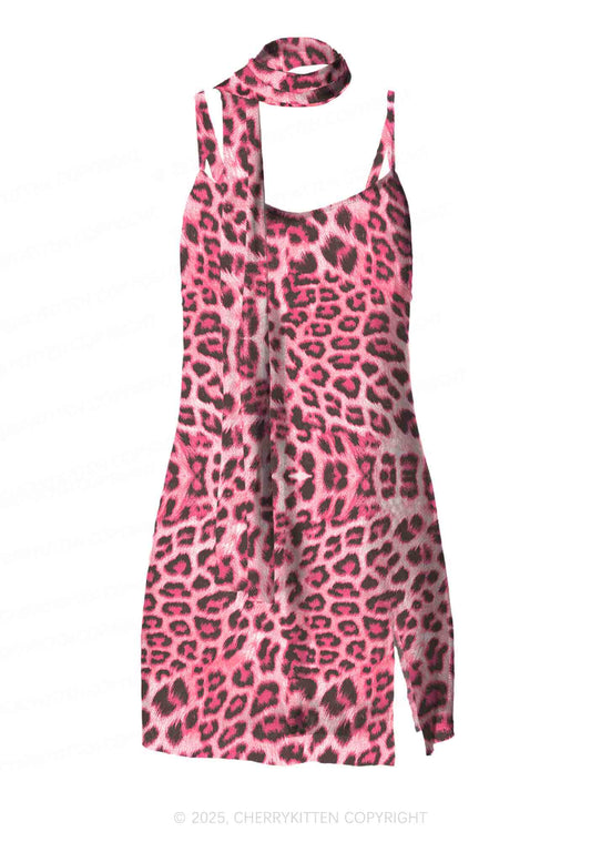 Pink Leopard Y2K Mesh Slip Dress Cherrykitten