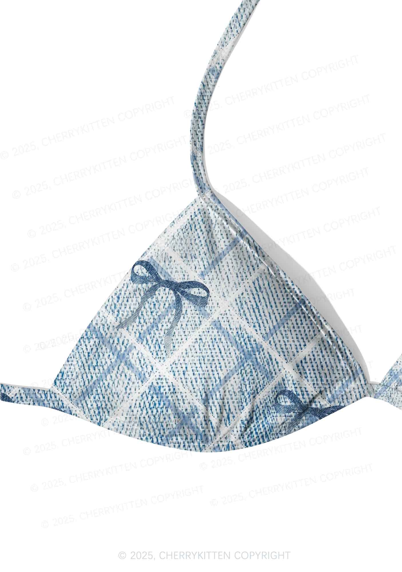 Chic Plaid Bow Y2K Print Bikini Set Cherrykitten