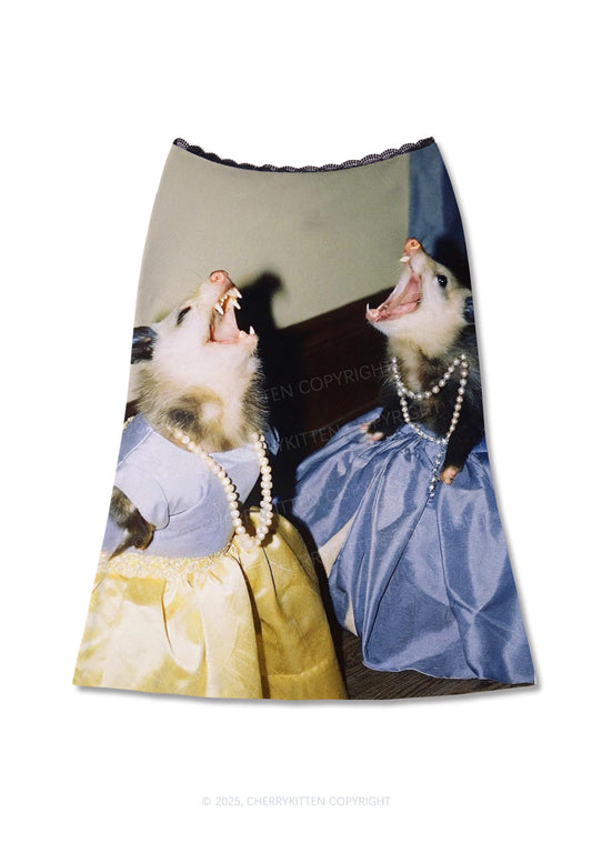 Princess Rats Y2K Print Midi Skirt Cherrykitten