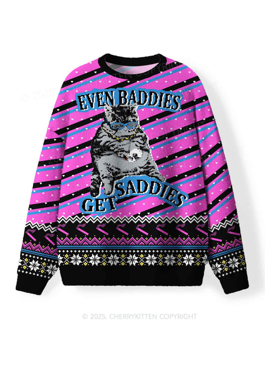 Even Baddies Get Saddies Y2K Christmas Knit Sweatshirt Cherrykitten