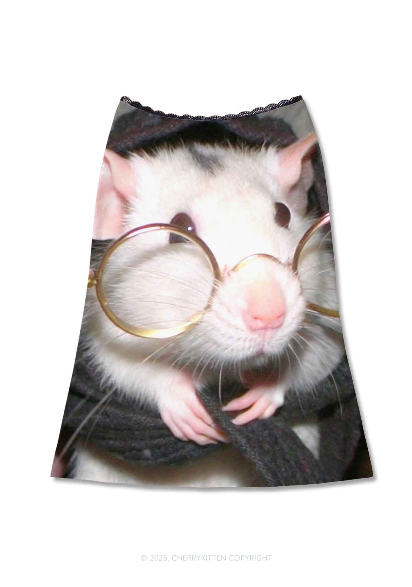 Glasses Rat Y2K Print Midi Skirt Cherrykitten