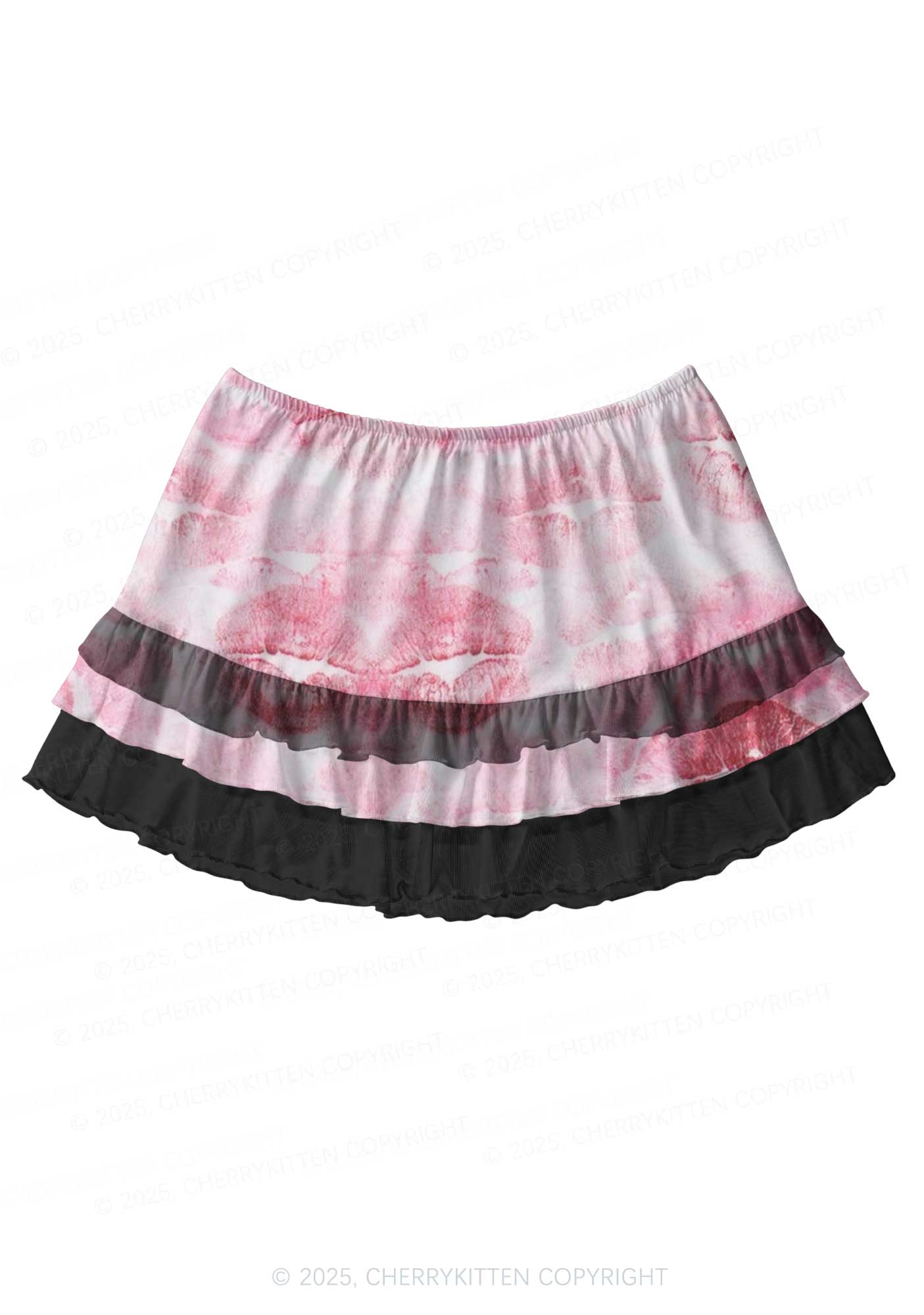 Pink Kisses Y2K Print Mini Layered Skirt Cherrykitten