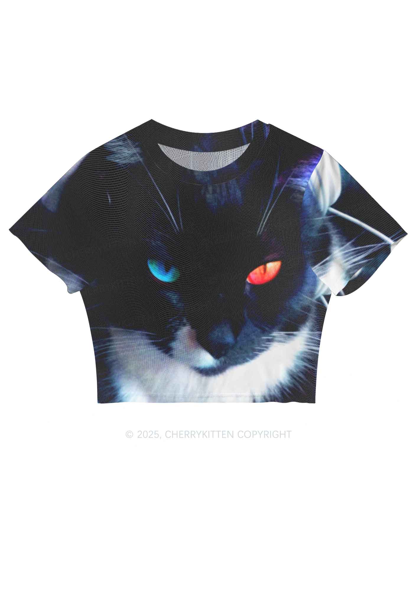 Odd Eyed Cat Y2K Mesh Crop Top Cherrykitten