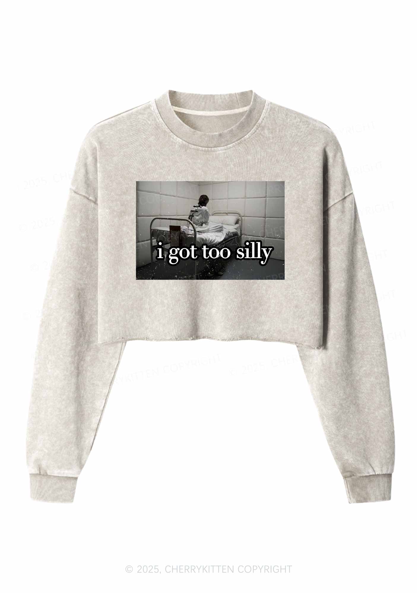 I Got Too Silly Y2K Crop Washed Sweatshirts Cherrykitten